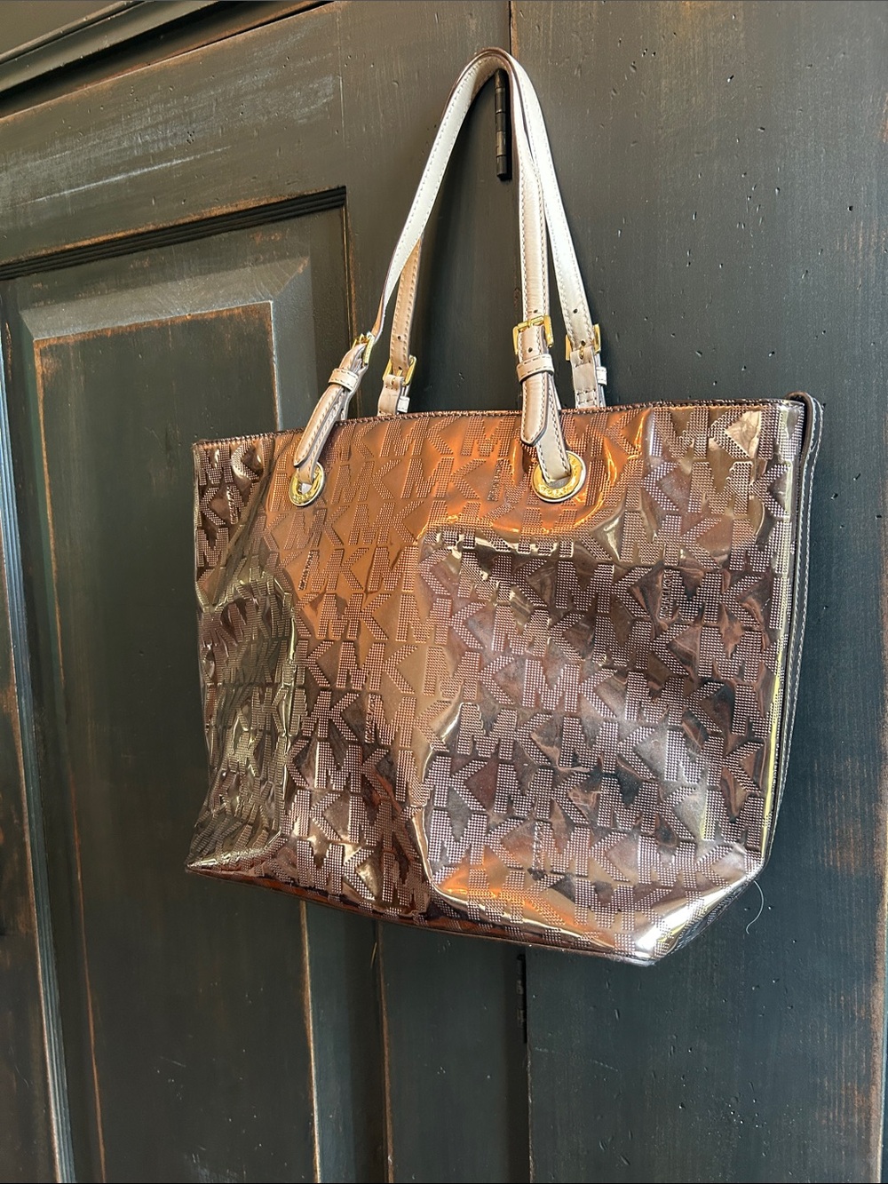 Michael Kors Metallic Brown Tote with Cream Handles